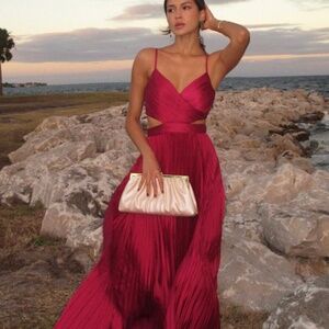 Lulus Got The Glam Wine Red Pleated Cutout Maxi Dress - Size S